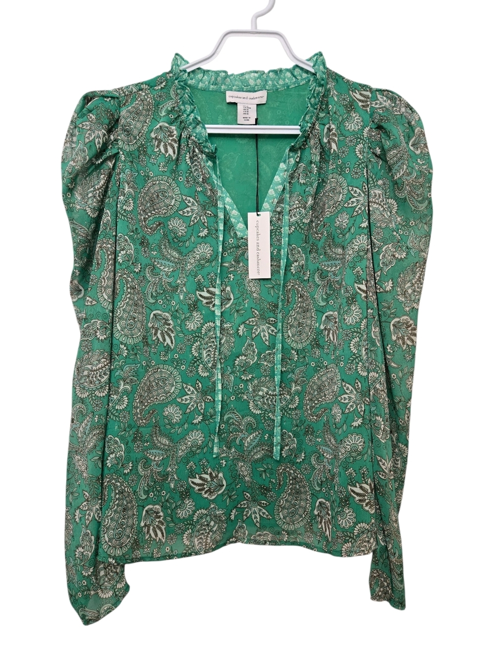 Cupcakes And Cashmere Green Paisley Peasant Blouse Size M
